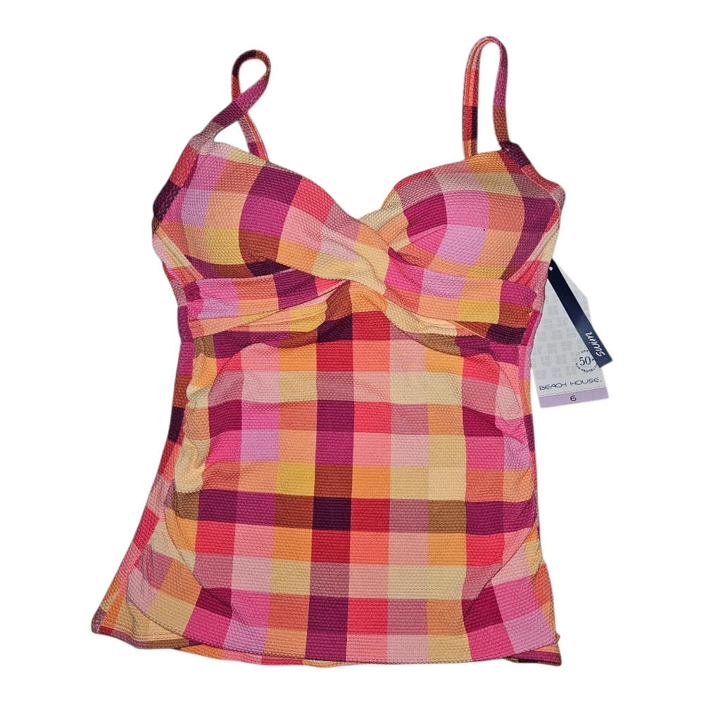 Beach House Christa Wrap Underwire Orange & Pink Tankini Top Size 6 NWT